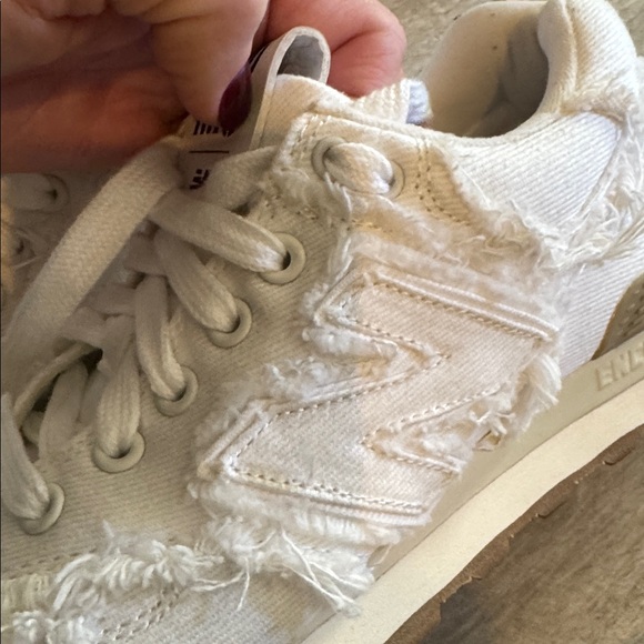 Miu Miu x New Balance 574 
 Distressed White Denim Canvas Sneakers Runners - Picture 13 of 14